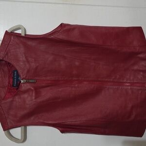 Preston & York Women's Red Leather Vest Zips Lined Classic Sz 10 GUC **READ**